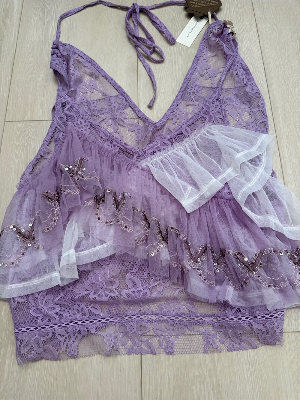 Anthropologie Lavender and White Lace Tiered Camisole - Picture 8 of 8